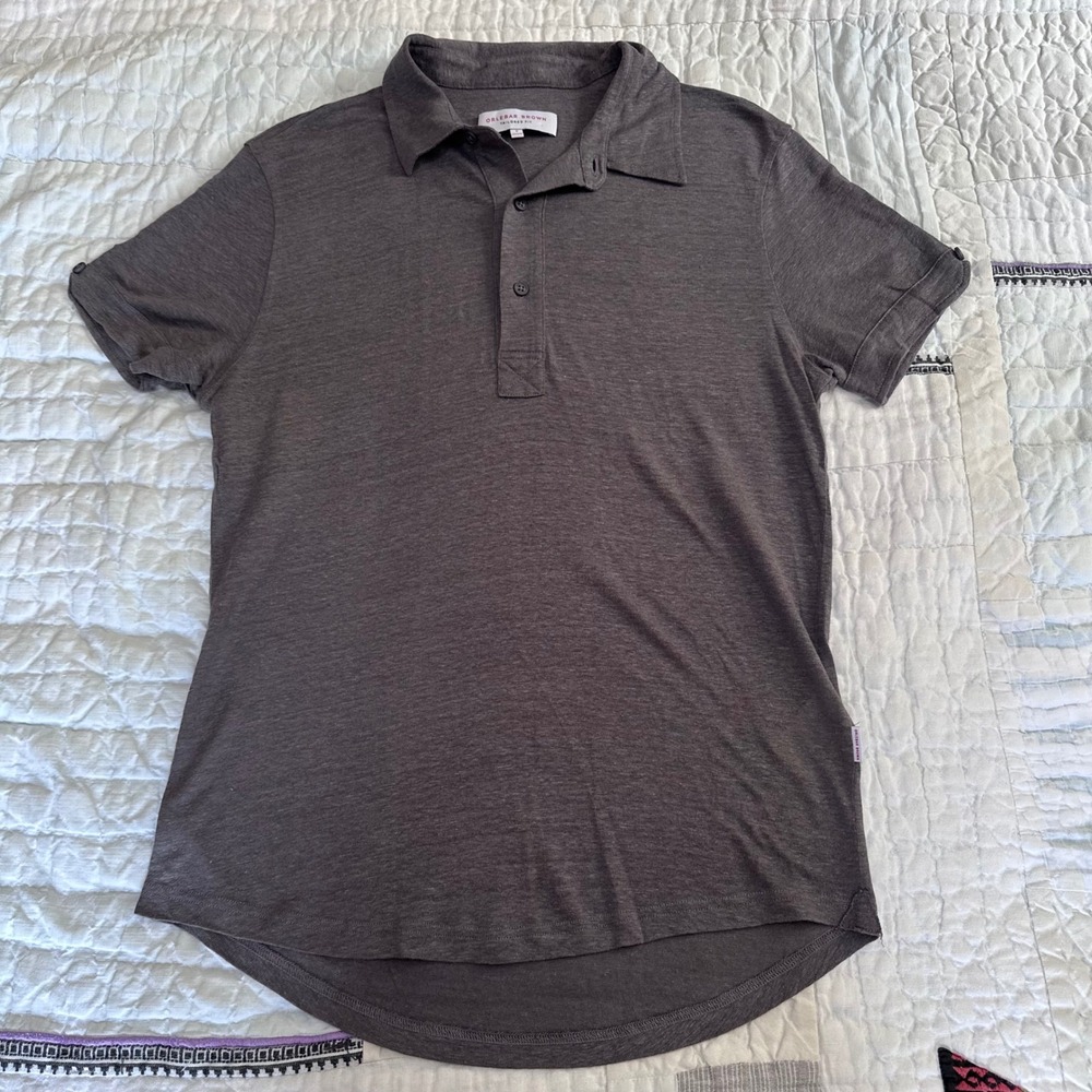 Orlebar Brown Sebastian Polo Grey Linen Tailored Fit Shirt Mens Medium